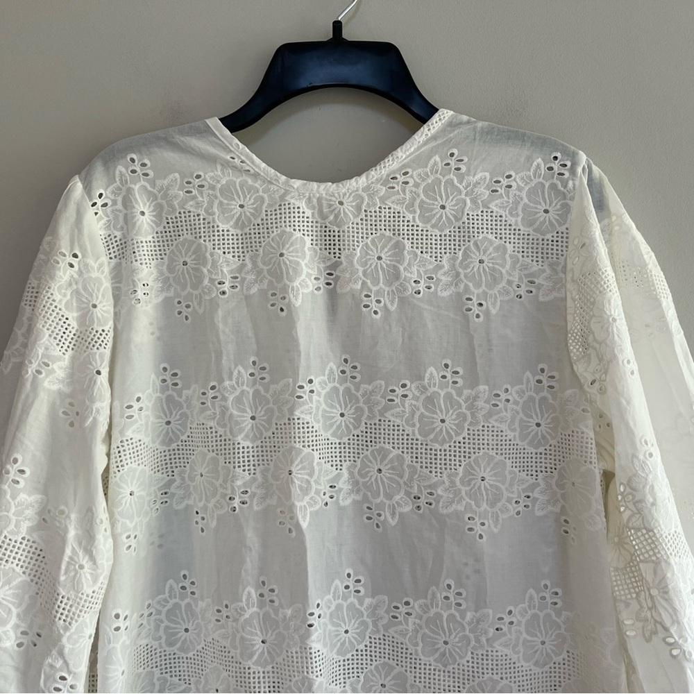 Natalie Martin Lisa Cotton White Eyelet 3/4 Balloon Sleeves Crew Neck Dress, XL - Picture 5 of 12